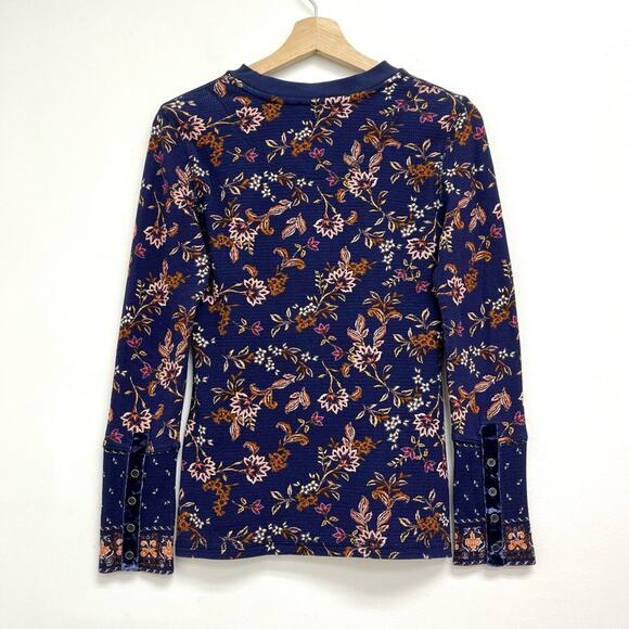 Sundance Loretta Waffle Knit Thermal Floral Bohemian Boho Long Sleeve Tee Small - Picture 2 of 14